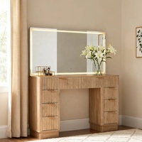 Ensemble coiffeuse moderne avec plateau en verre trempé, miroir LED, tiroirs à fermeture douce et grand espace de rangement