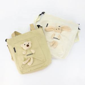 OEM/ODM 사용자 정의 인쇄 로고 메신저 핸드백 캔버스 면 식료품 핸드백 귀여운 곰 - Product Image 5