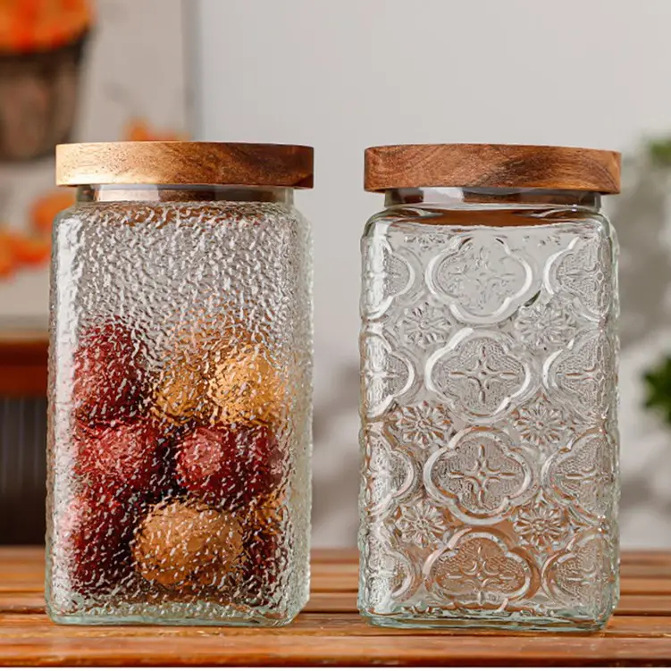 500ml 700ml 1000ml Wooden Cap Bamboo Lid Glass Honey Bottle Glass Container Jar for chili sauce,pickle,jam canned bottle