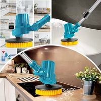 Brosse de nettoyage électrique télescopique multifonctionnelle 6 en 1 avec manche en plastique et poils en nylon pour salle de bain, patio, balayage et déneigement