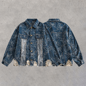 Abbigliamento di marca personalizzato giacca di Jeans a maniche regolari da uomo di lusso United States Street Heavy Duty Collage giacca di Jeans da uomo - Product Image 3