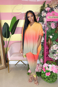 Primavera autunno Casual <span class=keywords><strong>taglie</strong></span> forti da donna 2 pezzi abbigliamento abito sfumato scollo a V Modulare largo due pezzi abbigliamento donna set - Product Image 6