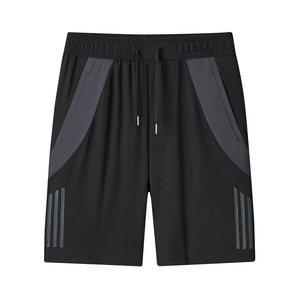 Shorts en toile unie pour homme, polyester/nylon, séchage rapide, noir/gris, vêtements décontractés d'été - Product Image 1