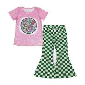 Conjunto de 2 Piezas RTS Saint Patrick Lucky Girl, Camiseta y Pantalones de Mezclilla Acampanados para Niñas, Ropa Transpirable para Bebés y Niñas - Product Image 1