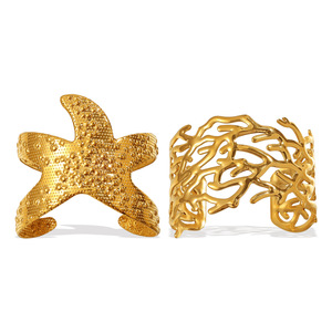 Fashion Cuff <b>Bracelets</b> Starfish Hollow Design Gold Silver Plated Stainless Steel Women's Party Jewelry Wide Open <b>Bangle</b> - Product Image 5