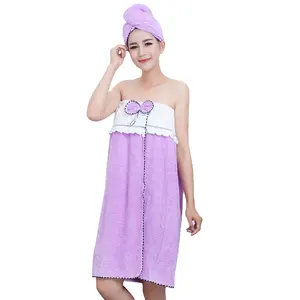 140*70cm Women Sexy Wearable Absorbent Bath Towel+Hair Hat Bathroom Towel Set Bow-knot Body Wrap Bathrobe Spa Skirt