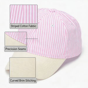 Gorra de Béisbol de Seis Paneles con Diseño OEM, Serigrafiada, de Tela Seersucker de Algodón, Clásica, a Rayas, de Dos Tonos, para Uso en Exteriores - Product Image 3