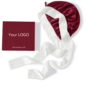 Bonnet en soie de mûrier 100% <span class=keywords><strong>rouge</strong></span> bordeaux, logo personnalisé, double doublure, réglable et réversible - Product Image 1
