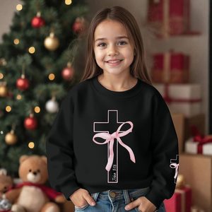 Sudadera Cristiana para Niñas, Color Rosa, con Gráfico de Cruz y Lazo, Manga Larga, Diseño John 316 - Product Image 6