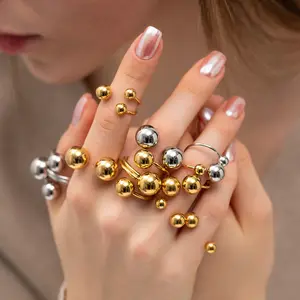 2023 Metal Ball Wholesale Open Rings Gold Adjustable Anti Tarnish Rings Stainless Steel Ladies Finger Rings For Women