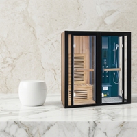Cabine de douche et sauna infrarouge combinée, en bois de pruche, avec zone de douche humide indépendante pour usage domestique