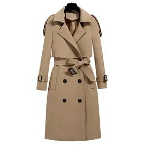 Custom Blank Fashion Korean Style Long Trench Coat High Quality Women's Double Breasted Trench Slimming plus size women's coats