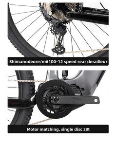 Vélo à assistance électrique EM10 M560 avec moteur central, batterie lithium 48V 15Ah, modèle 12 vitesses, fibre de carbone, moteur de moyeu arrière EM10 - Product Image 6
