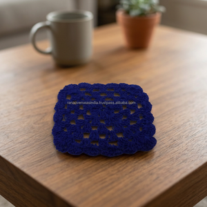 Hot Sale Handmade Contemporary Crochet Square Cotton <b>Blue</b> 4'x4" Eco-Friendly Heat-Resistant Certified <b>Placemats</b> <b>Coaster</b> for Home - Product Image 3