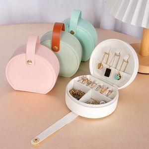 Mini Half Round Travel Jewelry <b>Box</b> Portable PU Leather Jewelry Organizer Necklace <b>Earring</b> Ring Storage Case - Product Image 1