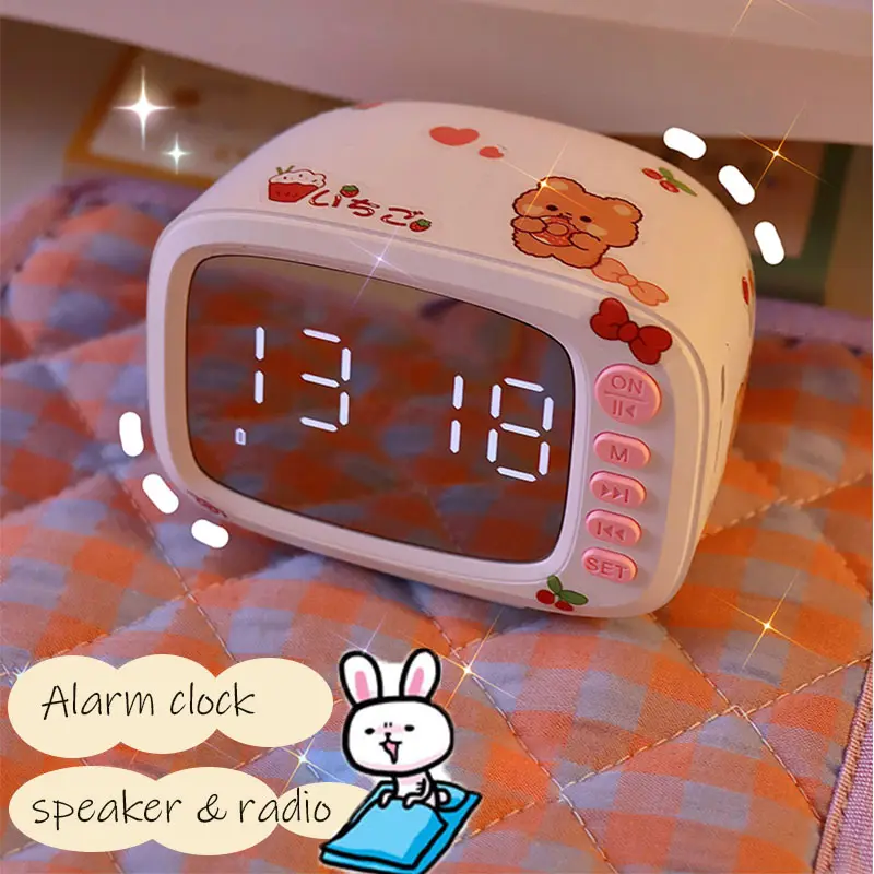 Factory Private Design Mini Portable Outdoor Speaker Multifunction Mirror Alarm Clock With Tf Card Slot