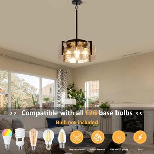 Lustre moderne de style farmhouse à 4 lumières noires pour salle à manger, <span class=keywords><strong>luminaire</strong></span> <span class=keywords><strong>suspendu</strong></span> en verre martelé, décoration de luxe, <span class=keywords><strong>luminaire</strong></span> pour <span class=keywords><strong>îlot</strong></span> de <span class=keywords><strong>cuisine</strong></span> - Product Image 5