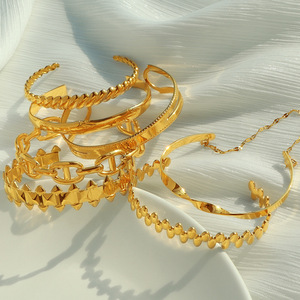 Vintage Style <b>Adjustable</b> Stainless Steel Cuff <b>Bracelet</b> Exaggerated Waterproof Jewelry 18k Gold Plated Cuff Stacking <b>Bracelet</b> - Product Image 2