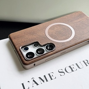 <span class=keywords><strong>Cadre</strong></span> de pare-chocs en métal magnétique à pression élastique + étui arrière de téléphone en <span class=keywords><strong>bois</strong></span> véritable pour <span class=keywords><strong>Samsung</strong></span> Galaxy S25 S24 S23 Ultra - Product Image 5