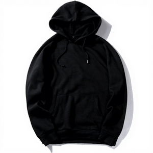 Men's Oversized Hooded Sweatshirt Solid <b>Black</b> <b>Fleece</b> Casual with Front Pocket Regular Sleeve Winter Wear Polyester/Cotton - Product Image 1