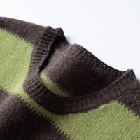 Pull-over ample en cachemire côtelé épais à rayures pour femme, col rond, collection hiver – Offre spéciale