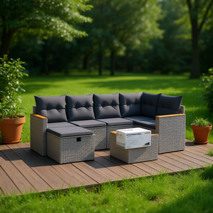 Conjunto de Sofá de Jardín Gris, Muebles de Ratán para Exteriores, 4 Plazas con Almacenamiento, Diseño Contemporáneo - Product Image 2