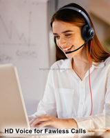 Headphone Gaming Berkualitas Tinggi dengan Antarmuka 3.5mm/USB, Dapat Disesuaikan, Kabel, Over Ear, Dilengkapi Mikrofon ENC untuk Penggunaan di Kantor dan Call Center