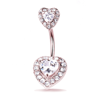 Bijoux Gaby, anneau de nombril en acier chirurgical 316L, cœur en zircone cubique transparente, double fixation