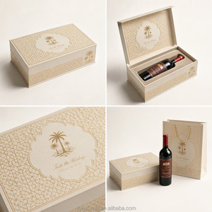 Coffret Cadeau Vin Personnalisé Professionnel en Crème avec Couvercle Charnière à Treillis Géométrique Doré et Insert en Velours pour Bouteille Unique – Offre Maîtresse - Product Image 4
