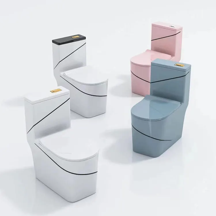 Toilette monobloc de luxe multicolore ligne or noire ensemble de cuvette de toilette monobloc en céramique