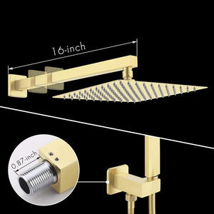 Grifo Mezclador Moderno Cuadrado de Latón Plateado de 12 Pulgadas con Monomando, Ducha de Lluvia y Ducha de Mano, Montado en Pared, Accesorios Completos para <span class=keywords><strong>Baño</strong></span> con Barra Deslizante y Cerámica - Product Image 6