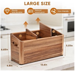 Porte-ustensiles en bois personnalisé pour comptoir de cuisine, grand organisateur d'ustensiles avec 3 compartiments, pot à outils de cuisine, style farmhouse - Product Image 2