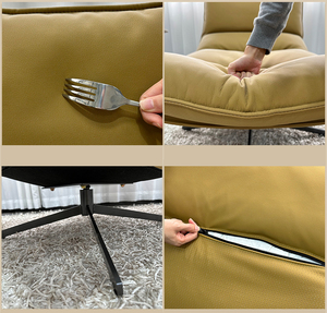 Sillón Giratorio de Cuero Color <span class=keywords><strong>Mostaza</strong></span>, Diseño Curvo Todo en Uno para Sala de Estar/Dormitorio/Balcón, Relajación - Product Image 4