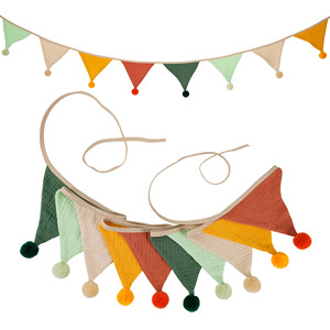 Drapeaux en coton avec pompons couleur unie enfants fête d'<span class=keywords><strong>anniversaire</strong></span> <span class=keywords><strong>guirlande</strong></span> suspendue pour pépinière Camping salle de classe événements à thème - Product Image 4