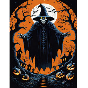 Pinturas de Diamantes 5D de Resina Pintadas a Mano Ecológicas con Diseño de Sombra de <span class=keywords><strong>Bruja</strong></span> de <span class=keywords><strong>Halloween</strong></span> de Alta Calidad al por Mayor, 30-40cm, para Fiestas - Product Image 1