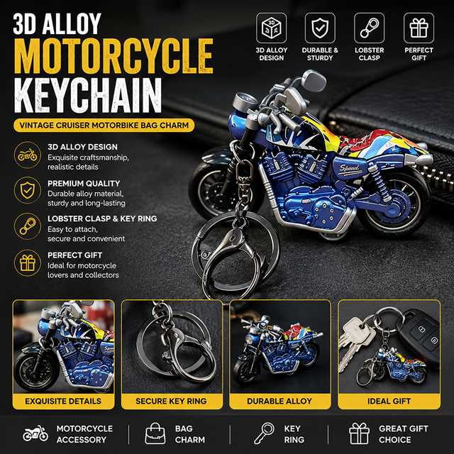 3D Alloy Motorcycle Model Keychain Vintage Cruiser Motorbike Bag Charm Lobster Clasp Key Ring Pendant Gift for Motorcycle Lovers