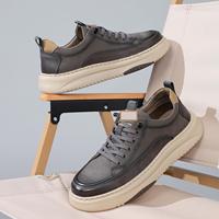Sneakers Casual da Uomo in Pelle Marrone con Suola Spessa, Scarpe da Passeggio alla Moda, Comode Scarpe da Allenamento per Esterni
