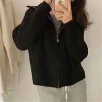 Cárdigan informal con doble cremallera para mujer, abrigo superior para Otoño Invierno, jersey de Color sólido, botón, nuevo suéter suelto para exteriores