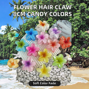 Pinces à cheveux fleuries 8 cm <span class=keywords><strong>Frangipanier</strong></span> Plastique Dégradé de couleur Style quotidien européen-américain pour femmes filles Fête Vacances - Product Image 2