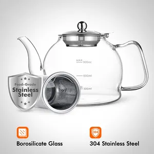 40oz Tea Kettle And Tea Pot Maker Glass Teapot Set With Removable Loose Tea Infuser Stove Good Safe Glass Teapot