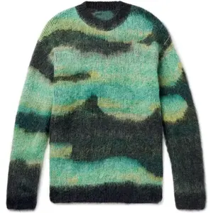 Custom LOGO OEM & ODM men mohair sweater Fuzzy Jacquard Pattern pullover knit crew neck knitwear winter knitted sweater men