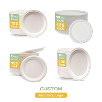 Assiettes et bols jetables modernes écologiques en bagasse de canne à sucre biodégradable de 6, 8,8 et 10 pouces, résistants et de qualité supérieure, pour pizzas