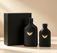 Bouteille en verre à liqueur plate noire mate avec logo personnalisé, 50 ml, 100 ml, 150 ml, bouchon à vis, support pour boîte cadeau personnalisée, étiquette privée
