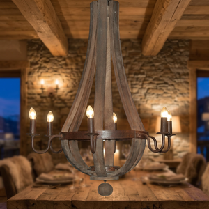 Lámpara de Techo Estilo Barril de Vino Vintage Shabby Chic Qualiteak VQA 055, 6 Luces, Diseño Tradicional, Fuente de Luz de Ahorro Energético, Madera - Product Image 3