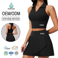 V-Ausschnitt Großhandel Polo Halter mit Eingebautem BH Individuelles Logo Hohe Taille Damen Schnelltrocknend Golf Workout Zweiteiliges Skort-Set