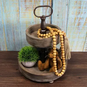 Custom 59in perline di grano di legno ghirlanda con nappe fattoria in legno rustico preghiera perline corda da appendere a parete per decorazione Festival