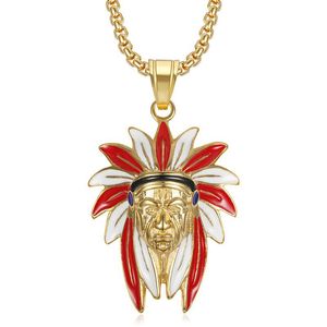 Collier pendentif tête indienne en alliage de zinc plaqué or, résine, bijoux de mode unisexe, cadeau - Product Image 1
