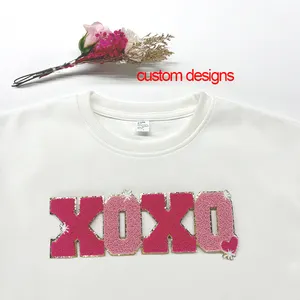 Wholesale Custom Chenille Patches Sticker Valentine's Day Sequin Letter Patch Sustainable Embroidered Alphabet Chenille Patches