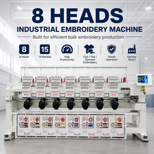 Machine à broder industrielle informatisée automatique MYSEW <span class=keywords><strong>MFGS</strong></span> 1508 à 8 têtes et 15 aiguilles pour la production en série de casquettes, jeans et t-shirts - Product Image 1
