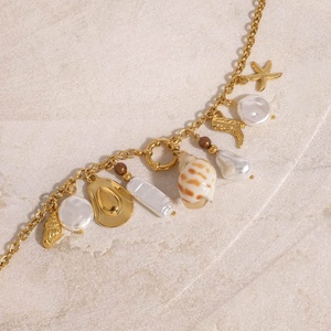 สร้อยคอจี้มุกซีรีส์ New Ocean ดีไซน์เองได้ แฟชั่น DIY  วัสดุสแตนเลสชุบทอง กันน้ำ สำหรับผู้หญิง - Product Image 3